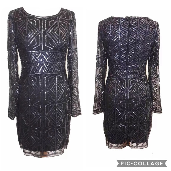 MOLLY BRACKEN SHEER LONG SLEEVE SEQUIN MINI DRESS - Picture 3 of 7